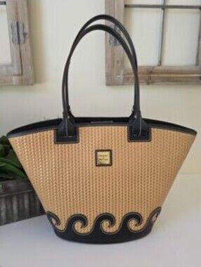 Dooney & Bourke Beacon Woven Wavy Navy Black Trim Edge Bag Atlantic Tote Large